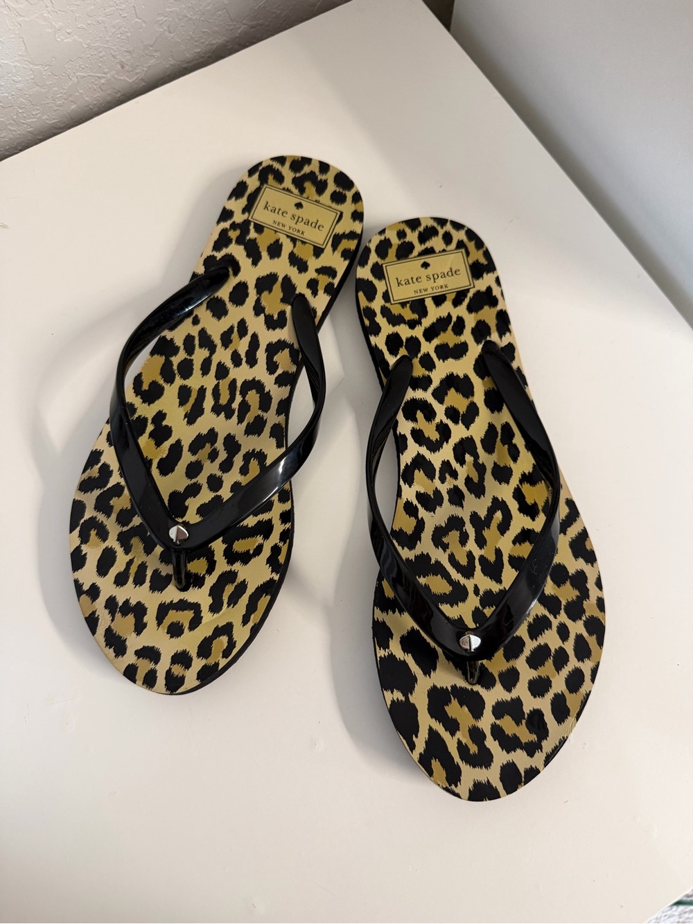 kate spade | Leopard-Print Flip Flop Sandals with Black Straps